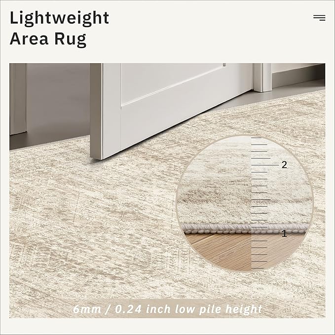4x6 Area Rugs for Living Room, Vintage Washable Rugs for Dining Room, Bedroom, Home Office Decor, Non-Slip Beige Carpet Thin Rug