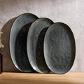 famiware Serving Platter, Oval 15.59/14.3/12.9 inch Serving Dishes for Entertaining, Serving Bowls, Dishwasher Safe, Fine Stonware Serving Trays for Party, Turkey, Cheese, Reactive Glaze, Deep Forest