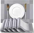 Placemats Set of 12 - Easy Clean Woven Vinyl Placemats for Dining Table, Indoor/Outdoor Place Mats, Washable PVC Table Mats （Silver Cube）