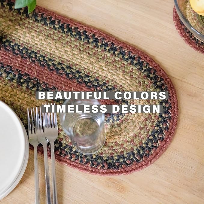 Homespice Highland Jute Braided Table Runner, Rustic Cabin Decor, Set of 2, Multicolor Oval 8x28 - Rich Colors, Easy to Clean, Durable and Protects Furniture