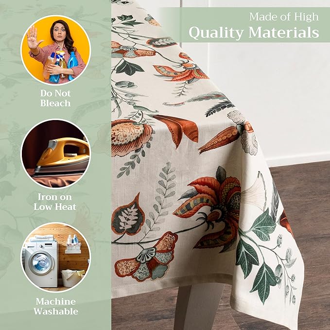 Maison d' Hermine Table Cloth Rectangle Table 100% Cotton 70 x 108 Inches Fall Tablecloth Reusable Everyday Use for Thanksgiving Christmas Decorations Dining Farmhouse Party (Dalida)