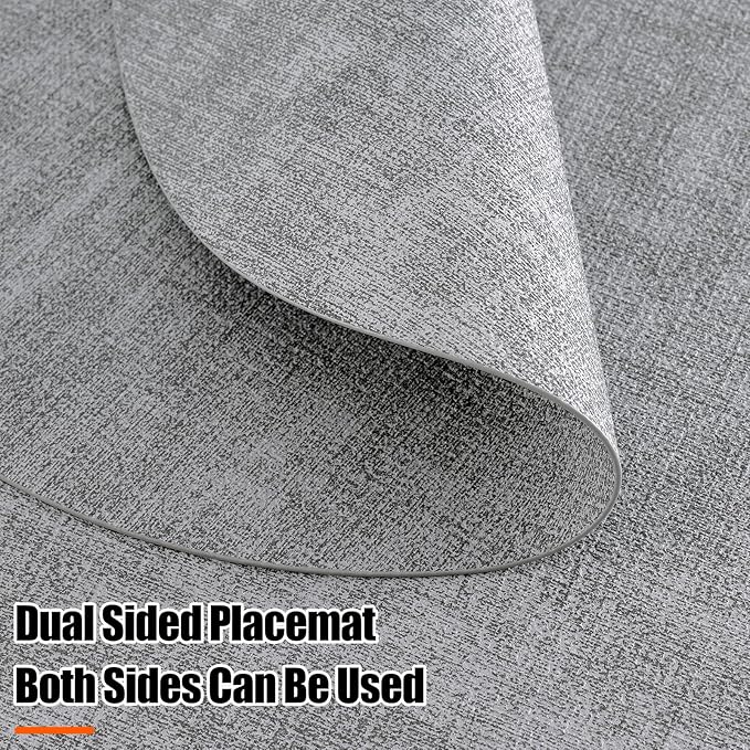 Homaxy Round Faux Leather Placemats and Coasters, Washable Dual-Side Table Mats, Wipeable Heat-Resistant Dining Place Mats for Outdoor and Indoor, Set of 4, Diameter 13 and 3.93 inch, Light Grey
