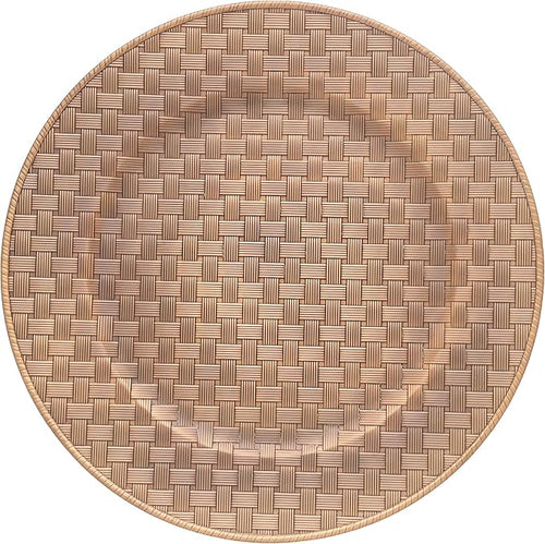 13 Inch Antique Gold Charger Plates Set of 6 Round Plastic Plates Matte Finish Faux Rattan Woven Texture Charger plates for Wedding Party Christmas (634)