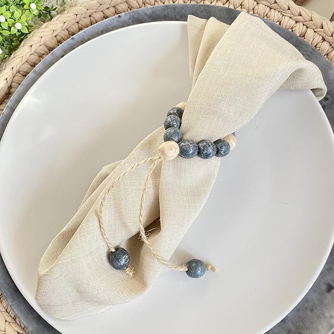 Napkin Rings Set of 6 - Wood Bead Napkin Rings - Rustic Wooden Napkin Holder Ring for Table - Handmade Napkin Ring with Wooden Beads - Napkin Ring with Wood Beads