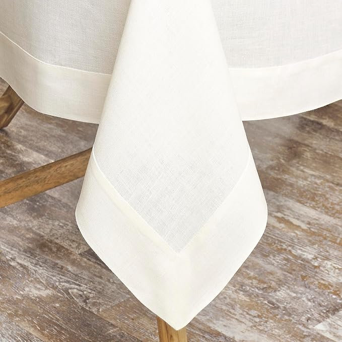 D'Moksha Homes Linen Ivory Tablecloth 60 x 132 Inch - 100% Pure Linen Rectangular Tablecloth - Machine Washable Table Cloth for Valentines, Spring, Easter