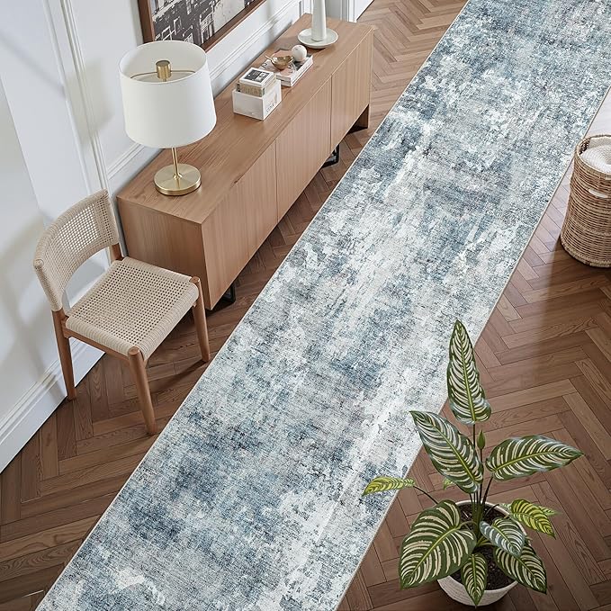 Runner Rug 2'x10' Abstract Washable Non-Slip Runner Rugs for Kitchen Bathroom Laundry Room Blue Vintage Floor Carpet Runners for Hallway Entryway