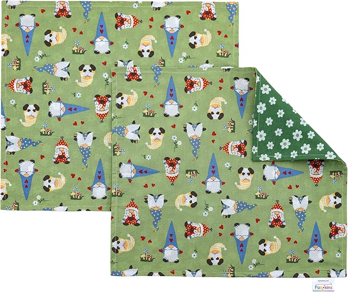 Funkins Reusable Cloth Placemats for Kids & Lunch Boxes | Reusable, Eco-Friendly | 15"x13", 2-ply, Thick, Absorbent, Machine Washable | Set of 2 Placemats (Gnomes)
