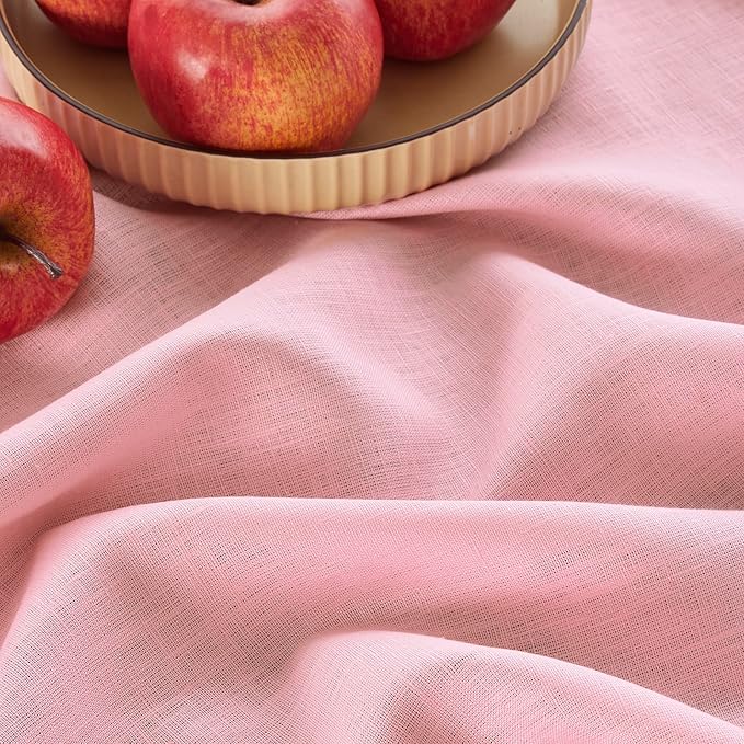Solino Home Linen Tablecloth for Rectangle Tables 60 x 132 Inch - 100% Pure Linen Pink Lemonade Table Cloth - Fete, Machine Washable Cloth Tablecloth for Valentines, Spring, Easter