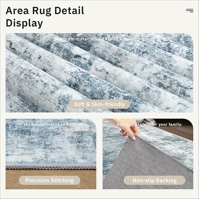Runner Rug 2'x6' Abstract Washable Non-Slip Runner Rugs for Kitchen Bathroom Laundry Room Blue Vintage Floor Carpet Runners for Hallway Entryway