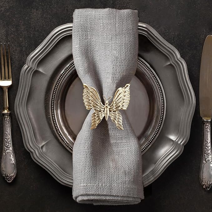 Decozen Set of 8 Gold Napkin Rings in Butterfly Design Festive Table Decor Setting for Holiday Wedding, Birthday, Kitchen, Home Decor Housewarming Gift - Mothers Day Decorations