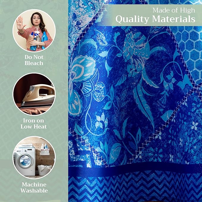 Maison d' Hermine Table Cloth Round Table 100% Cotton 63 Round Inches Tablecloth Reusable Decorative for Dining Room Farmhouse Home Valentines Day Decorations Spring Summer - Indigo Love