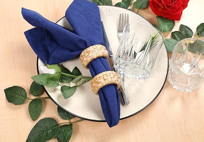 Natural Rattan Napkin Ring Set of 12 - Beautiful Elegant Decorative Napkin Holder for Dining Table Décor, Easter, Farmhouse, Wedding, Party, Family Gathering, New Year & Everyday Use