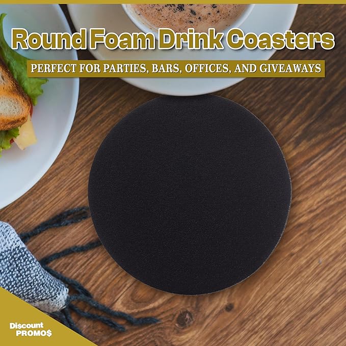 10 Round Foam Bud Coasters Pack, 4 inch - PU Foam, Party Favor - Black