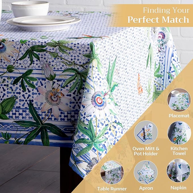 Maison d' Hermine Table Cloth Rectangle Table 100% Cotton 70 x 90 Inches Tablecloth Reusable Decorative for Dining Room Farmhouse Home Valentines Day Decorations Spring Summer - Passiflora
