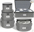 Cirhy China Storage Containers 5-Piece Set - Reinforced Hard-Sided Moving Boxes for Dinnerware, Fine China, Stemware & Mugs - Sturdy Quilted Dish Packing Protectors with Dividers (Service for 12)