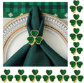 APTWOW Green St Patricks Day Shamrock Napkin Rings Set of 12 - Gold Metal Shamrock Napkin Holder, Spring Napkin Rings for St. Patrick's Day Party Wedding Table Decoration