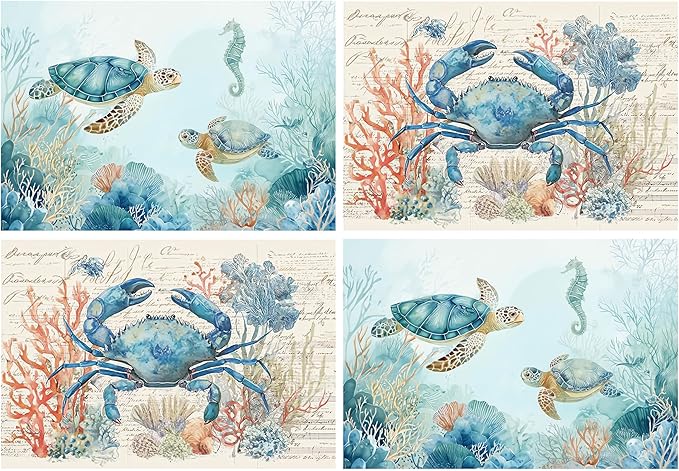 Nautical Placemats Set of 4 Washable Table Place Mats for Dining Kitchen Party Decor