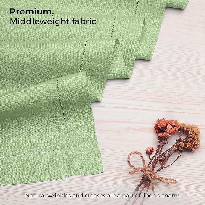 D'Moksha Homes Linen Sage Green Table Runner 132 Inches Long - 100% Pure Linen Extra Long Table Runner 14 x 132 Inch for Spring, St Patricks Day, Easter - Classic Hemstitch