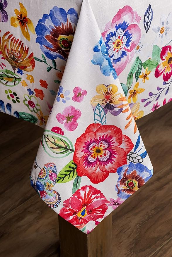 Maison d' Hermine Table Cloth Rectangle Table 100% Cotton 70 x 120 Inches Tablecloth Reusable Decorative for Dining Room Farmhouse Valentines Day Decorations Spring Summer- Happy Florals - High Summer