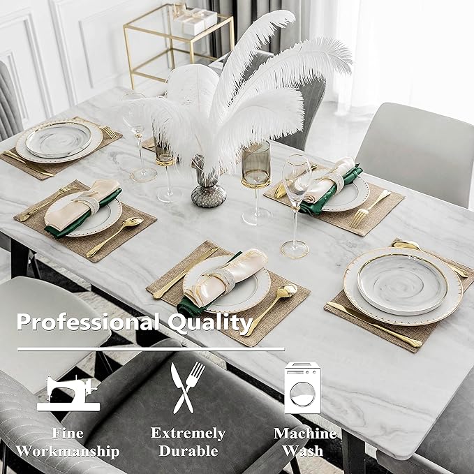 Home Brilliant Fabric Cotton Placemats Set of 6 Heat Resistant Dining Table Place Mats Kitchen Table Mats, Natural Linen