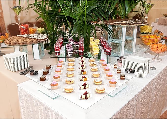 Exquisite Mini Disposable Appetizer Plates - 100 Pack 2.95" x 2.95" Crystal Clear Plastic Dessert Plates - Elegant Design for Weddings, Birthdays & Formal Parties - Stackable and Convenient - BPA Free
