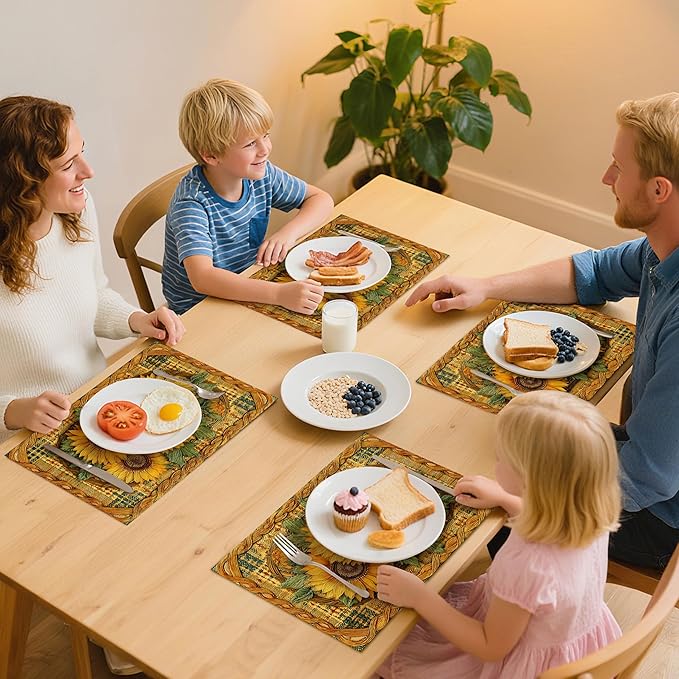 Sunflower Placemats Set of 4 Washable Table Place Mats for Dining Kitchen Party Decor