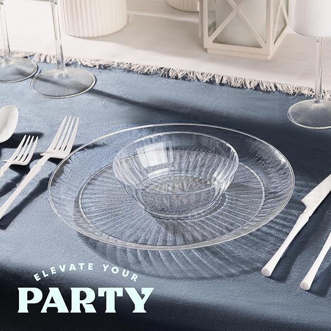 PLASTICPRO 50 Pack Plastic Bowls Crystal Like 10 oz Bowls Elegant Clear Plastic Bowls for Party and Occasions