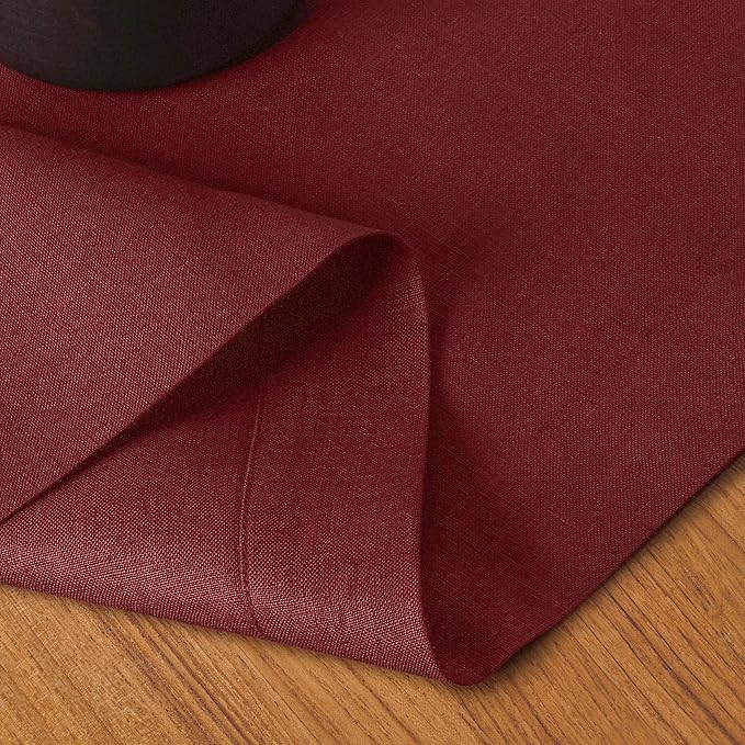 D'Moksha Homes Linen Dark Red Table Runner 108 Inches Long - 100% Pure Linen Dining Table Runner 14 x 108 Inch for Valentines, Spring - Machine Washable