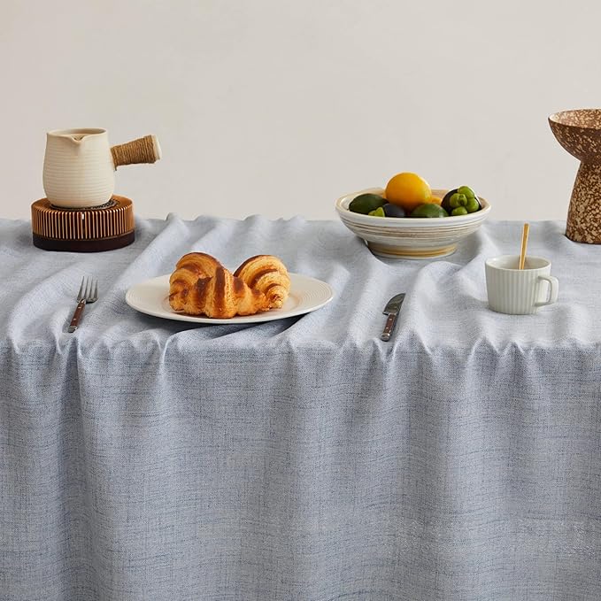 Linen Tablecloth with Tassels, Farmhouse Style Blue Tablecloth, Water Resistant Burlap Tablecloths for Square Table, 60x60 Inch Blue