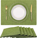 homing Cotton Linen Placemats Set of 6, Cloth Washable Farmhouse Dining Table Mats for Indoors & Outdoors, Easy to Clean, Grass Green, 13 x 19 Inch