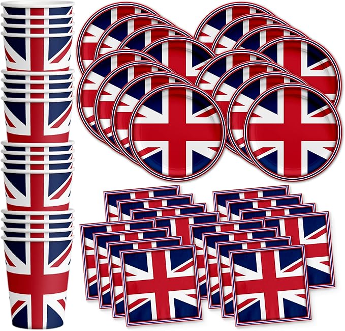 Britain UK England British Flag Birthday Party Supplies Set Plates Napkins Cups Tableware Kit for 16