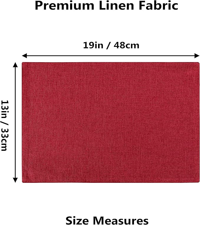 Home Brilliant Placemats Set of 6 Red Place Mats Decoration Heat Resistant Dining Table Place Mats Machine Washable Valentine's Day Kitchen Table Mats, 13x19 inch, Burgundy