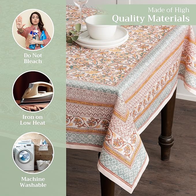 Maison d' Hermine Table Cloth Rectangle Table 100% Cotton 70 x 108 Inches Fall Tablecloth Reusable Everyday Use for Thanksgiving Christmas Decorations Dining Farmhouse Party (Nila)