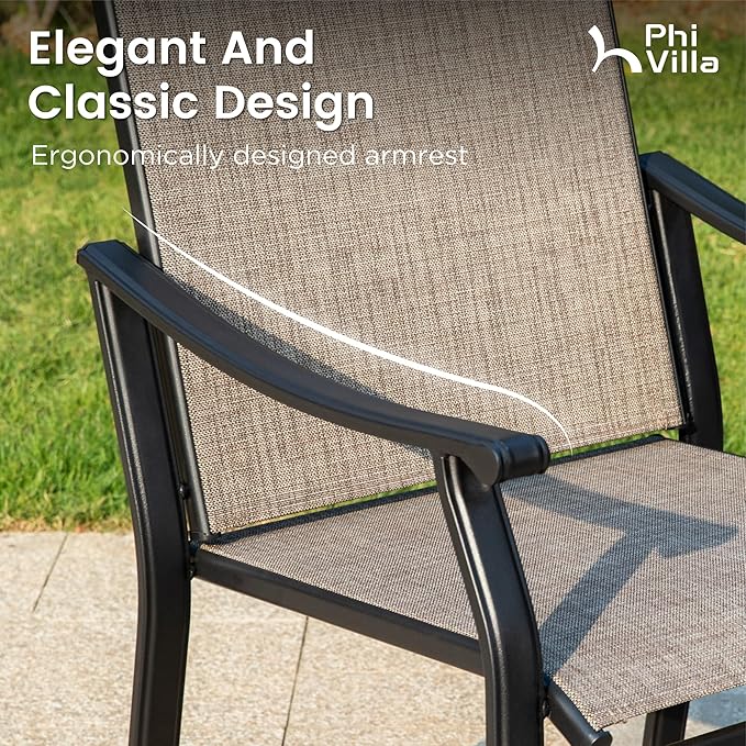 PHI VILLA Outdoor Dining Chairs Set of 6, Breathable Textilene Fabric and Metal Frame with Backrest and Armrest,Quick-Dry and Rustproof,Patio Chairs for Lawn,Garden