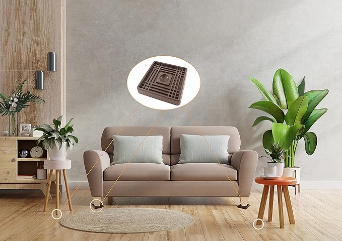 4X4 Rubber Caster Cups, Non Slip Furniture Pads, Anti-Slip Gripper, Anti Skid Furniture Feet, Anti Slide Floor Protector for Bed Couch Stoppers - 8 Pack, Brown