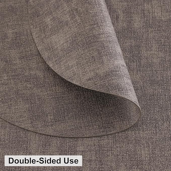 homing Round Faux Leather Placemat and Coaster 8 Packs, Washable Heat Resistant Dining Place Mats, Wipeable Double-Sided Table Mats for Indoor and Outdoor, Diameter 13 and 3.93 inch, Brown