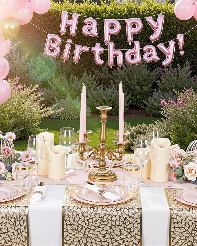 Nervure 100PCS Pink and Gold Plastic Plates - 10.25Inch Pink Disposable Plates - Plastic Dinner Plate for Weddings & Parties