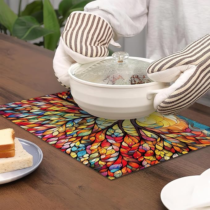 6 Pcs Placemats,Colorful Tree Placemat,Abstract Table Mats Washable Recyclable Table Placemats for Indoor Outdoor Heat Resistant Kitchen Dining 12"x18"
