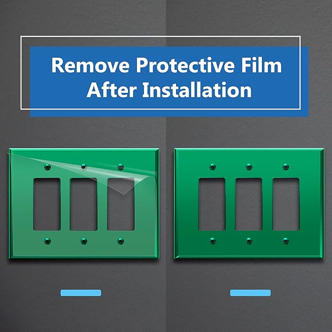 LIDER Reflective Acrylic Decorator Wall Plate, Mirrored Light Switch Plate, Plexiglass Outlet Cover, Acrylic Glass, Oversized 3-Gang 5.25" x 7.06", LWP-33O-AGR5P, Green, 5 Pack