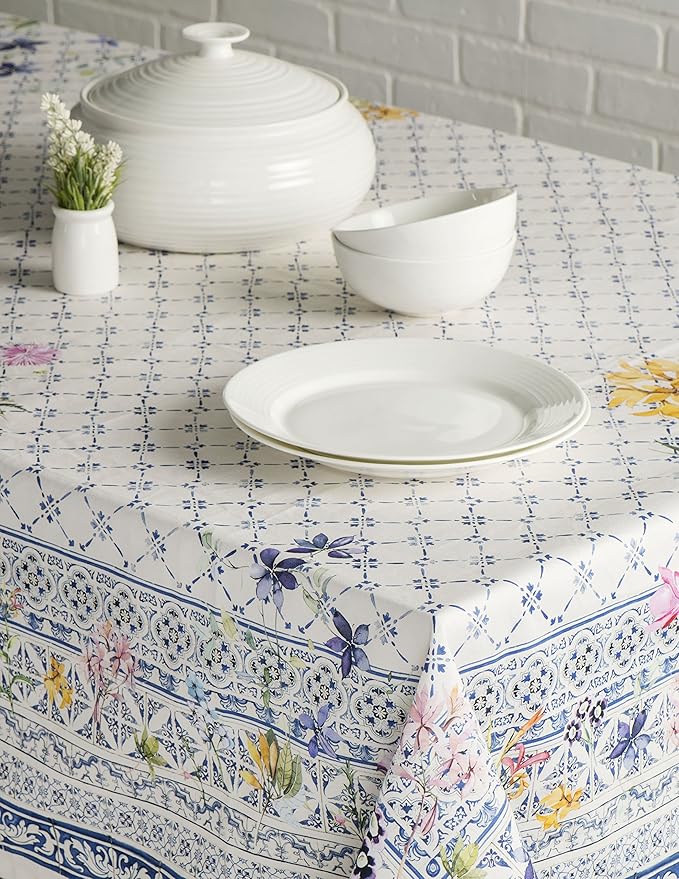Maison d' Hermine Table Cloth Rectangle Table 100% Cotton 60 x 120 Inches Tablecloth Reusable Decorative for Dining Room Farmhouse Home Valentines Day Decorations Spring Summer - Faience