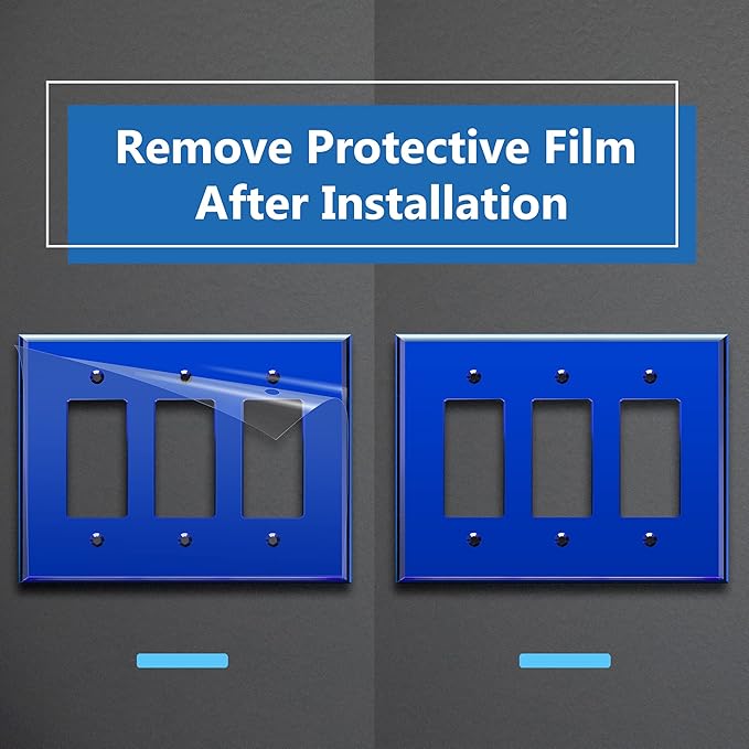 LIDER Reflective Acrylic Decorator Wall Plate, Mirrored Light Switch Plate, Plexiglass Outlet Cover, Acrylic Glass, Oversized 3-Gang 5.25" x 7.06", LWP-33O-ABL5P, Blue, 5 Pack