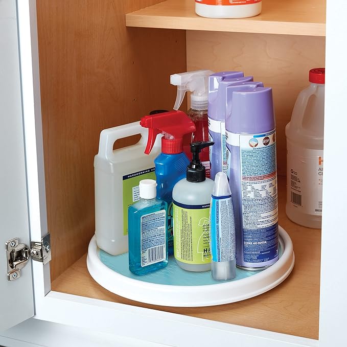 Copco 5234754 Non-Skid Pantry Cabinet Lazy Susan Turntable, 12-Inch, White/Aqua