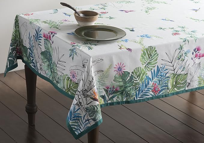 Maison d' Hermine Table Cloth Rectangle Table 100% Cotton 54 x 72 Inches Tablecloth Reusable Decorative for Dining Room Farmhouse Home Valentines Day Decorations Spring Summer - Tropiques
