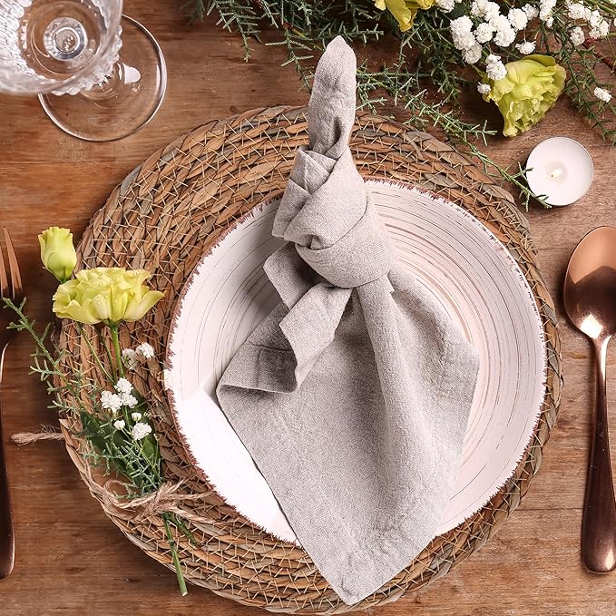 GENMOUS Woven Placemats Set of 10,12" Round Placemats Natural Water Hyacinth Boho Placemats,Farmhouse Rattan Chargers for Dinner Plates,Rustic Braided Wicker Table Mats for Dining Table,Home,Wedding