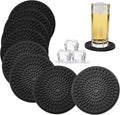 KindGa Coasters for Drinks Black, Absorbent Rubber Coaster Set, Silicone Drink Coasters for Large Mug/Cup/Bottle, Deep Tray 4.3 Inch Oval Shape Jar Opener Heat-Resistant Grips (Set of 8)