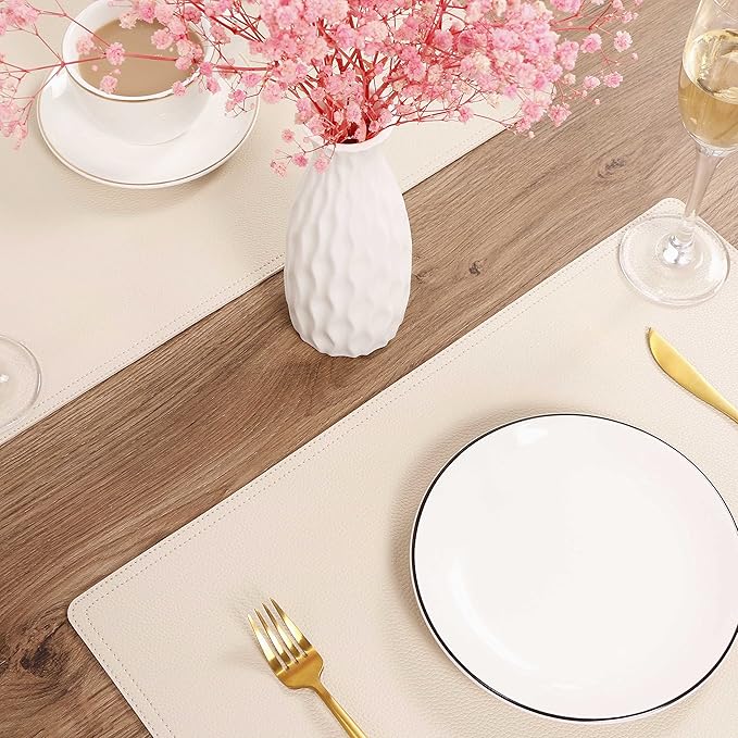 Set of 8 Faux Leather Placemats, PU Table Mats, Waterproof, Stain Resistant, Heat Resistant, Non-Slip Easy to Clean for Kitchen Dining Table,Conference Table, Beige
