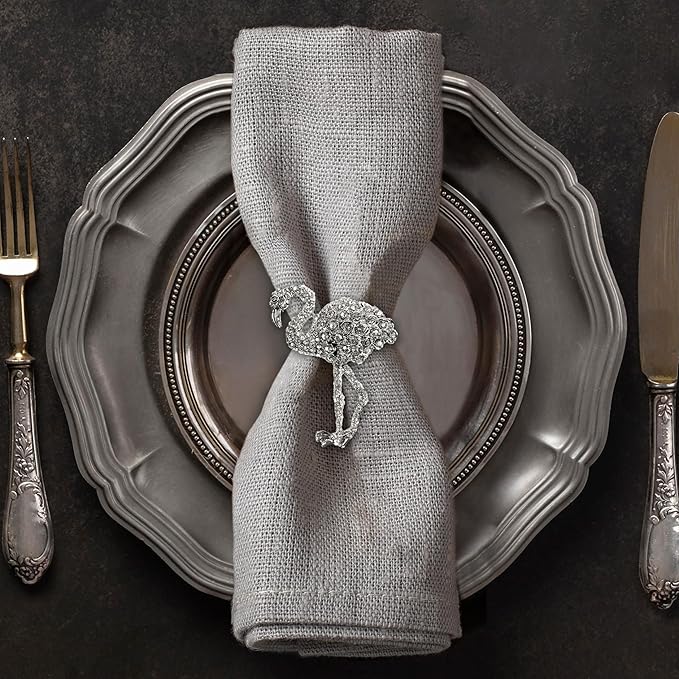 Decozen Set of 12 Silver Napkin Rings in Flamingo Design Festive Table Decor Setting for Holiday Wedding, Birthday, Kitchen, Home Decor Housewarming Gift - Mothers Day Decorations