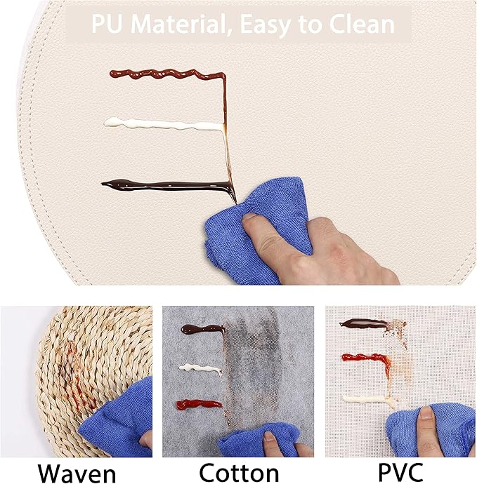 Set of 4 Faux Leather Round Placemats and Coasters, Coffee Mats Kitchen Table Mats, Waterproof, Easy to Clean for Kitchen Dining Round Table