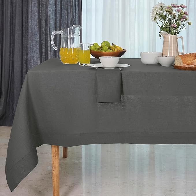 D'Moksha Homes Linen Tablecloth for Rectangle Tables 60 x 144 Inch - 100% Pure Linen Charcoal Grey Table Cloth - Machine Washable Cloth Tablecloth for Spring, Easter
