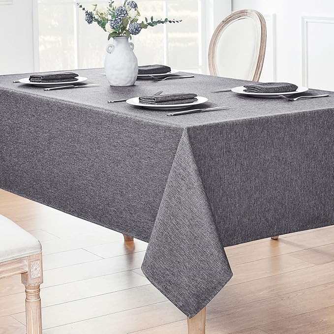 Rectangle Tablecloth Linen Textured Waterproof & Stain Resistant Table Cloth Wrinkle Free Decorative Fabric Farmhouse Table Cover for Dining/Party/Buffet/Wedding, 60 x 120 Inch, Dark Grey